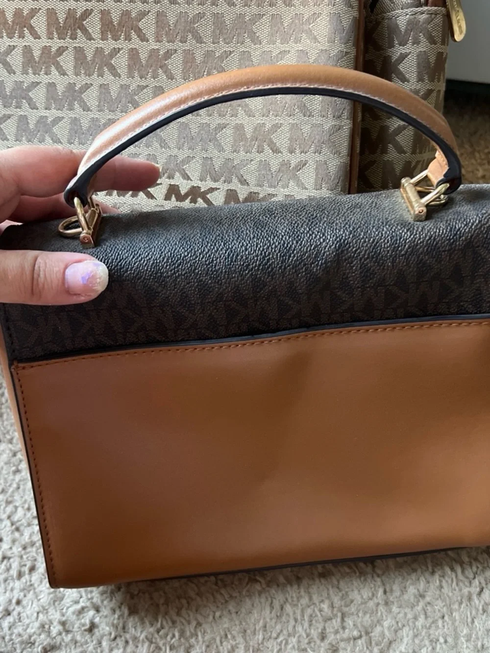 Michael Kors Black, Brown and Gold Leather Top-Handle Satchel